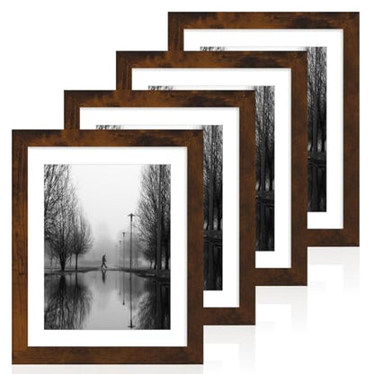 iRahmen 10x12 Picture Frame with Mat 8x10 - High Definition Real Glass Wooden Photo Frames for Tabletop Display and Wall Mounting (Dark Brown, Set of 4) - color: Dark Brown, size: 10X12