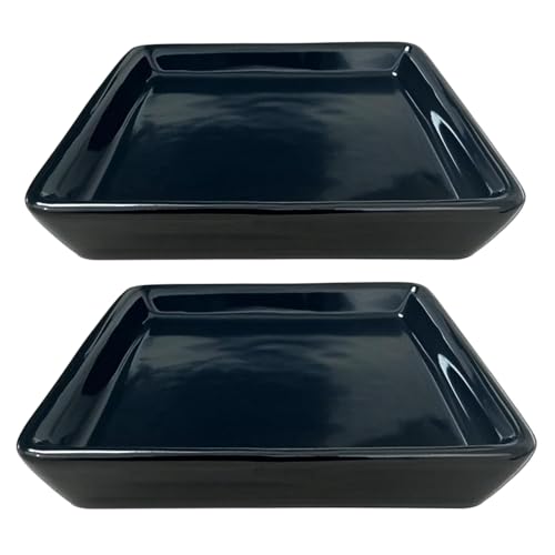 Square Ceramic Plant Saucer Tray 2 Pcs 4 Inch Black, 4.8" OD x3.9 ID x0.7 Deep| Sturdy Heavy Duty Glazed Planter Drip Flower pots with Catch Basin for Indoor Outdoor Plants(4" Black) - color: Black, size: 4"(2pack)