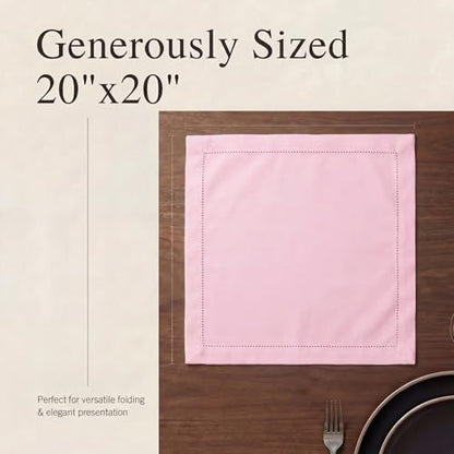 Urban Villa Hemstitch Cloth Dinner Napkins Cotton 20”x20” (Set of 12)-Pink - color: 008 Pink - Hemstitch, size: 20" x 20" (Set of 12)