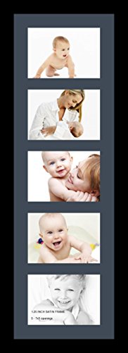 ArtToFrames Collage Photo Frame Single Mat with 5-5x7 Openings with Satin Black Frame and Blue Jay mat. - color: 5 - 5x7 - (2137), size: Blue Jay