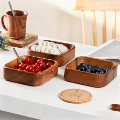 Wooden Salad Bowl, Square Rustic Server | Dough & Fruit & Bread Serving Dish | Entryway Key Catch Tray | Multipurpose (Square) - color: Square