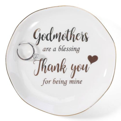 Christmas Mother Day Birthday Gifts for Godmother Ring Dish Jewelry Tray-Godmother Gifts from Godchild-Godmothers Are Blessing,Thank You for Being Mine - style: Godmon