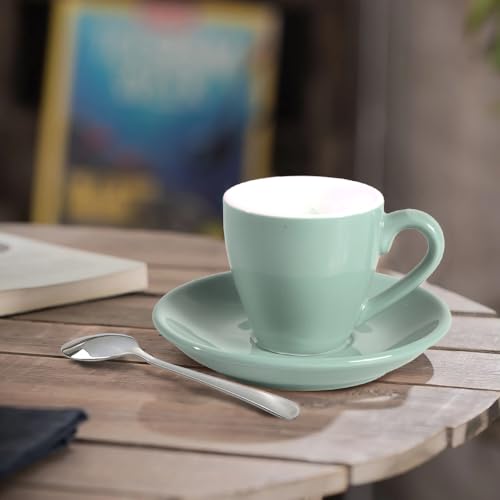 homEdge Porcelain Espresso Shot Cup Set with Saucers and Stainless Steel Spoons - 80 ml / 2.67 oz, Set of 4, Mint Green - color: Mint Green