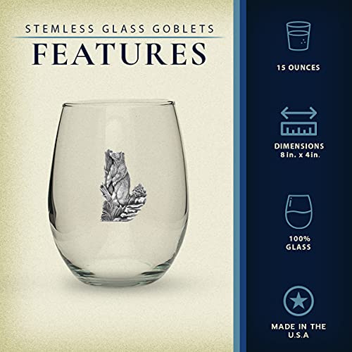 Heritage Pewter Black Bear Stemless Glass Goblets – Set of 2 | 15 OZ Goblet Wine Glasses | Expertly Crafted Pewter Glass - style: Black Bear