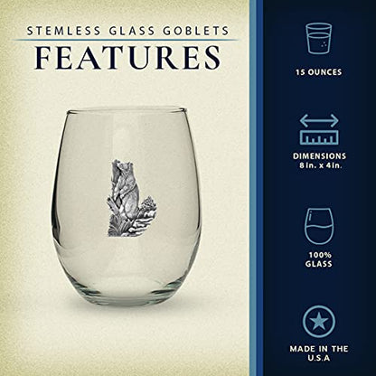 Heritage Pewter Black Bear Stemless Glass Goblets – Set of 2 | 15 OZ Goblet Wine Glasses | Expertly Crafted Pewter Glass - style: Black Bear