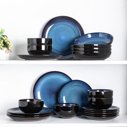 LERATIO Ceramic Dinnerware Sets for 4,Stoneware Coupe Plates and Bowls Sets,Highly Chip and Crack Resistant | Dishwasher & Microwave & Oven Safe Dishes set,Reactive Glaze Dinnerware- Service for 4 | Handmade Reactive Glaze Ceramic Dishes Set,Oven & Microw