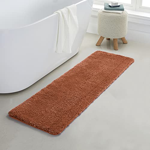 YHF Bathroom Runner Rugs 17" X 59", Extra Thick & Soft Microfiber Shaggy, Machine Washable Bath Mats, Absorbent Bath Rugs, Non-Slip Rubber Backing Bath Mat for Bathroom Floor, Tub and Shower, Rust - color: Rust, size: 17" X 59" (Rectangular)