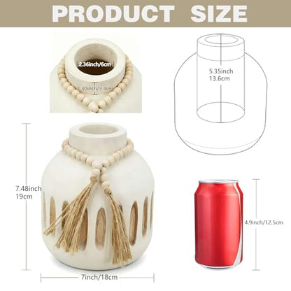 Handmade Wooden Vase with Decorative Beads and Tassels | Rustic Farmhouse Style, Farmhouse vase, Boho vase