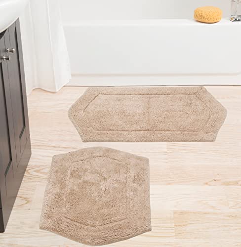 Home Weavers 100% Cotton Tufted Waterford Collection, Extra Soft and Absorbent Bath Rugs, Machine Wash Dry, Bath Mats for Bathroom Floor, 2 Piece Set(S+M), Linen - color: Linen, size: 2 Piece Set(S+M)