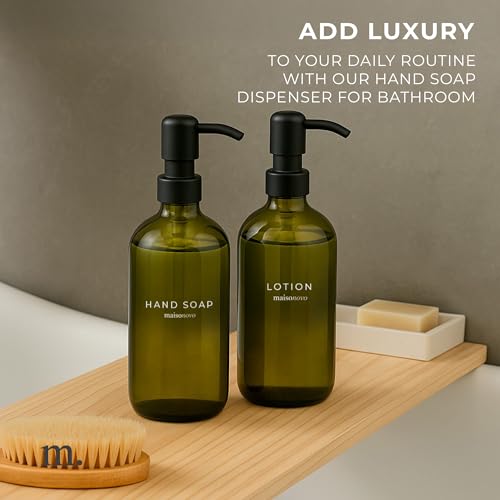 MaisoNovo Soap Dispenser 2-Piece Set | 16.9oz Green Bottles with Black Plastic Pumps - color: Green/Black