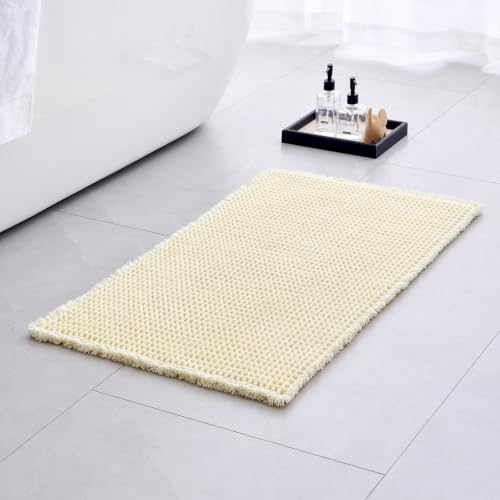 Waffle Bath Mat Non Slip Washable, Super Absorbent Quick Dry Boho Bathroom Rugs with Tassels, High Density Non Slip Backing, Luxury Carpet for Tub&Shower 24x16, Cream Yellow - color: Cream Yellow, size: 24" X 16" (Small Bathroom Rug)