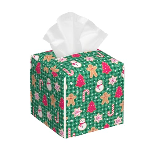 Christmas Gingerbread and Snowman Tissue Box Cover Square,Merry Christmas Snowflakes Candy Canes Tissue Box Holder Waterproof Leather Facial Paper Organizer for Car Bathroom Nightstand Vanity Desk - color: Color-24
