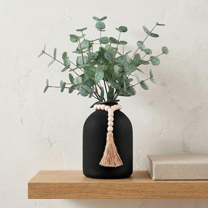 6 Pcs Artificial Eucalyptus Stems in Large Black Vase ,18" Artificial Greenery Stems Centerpieces Fake Eucalyptus Stems 9 in Tall Vase Home Decor Coffee Table Kitchen Table Centerpieces Decor (Black)