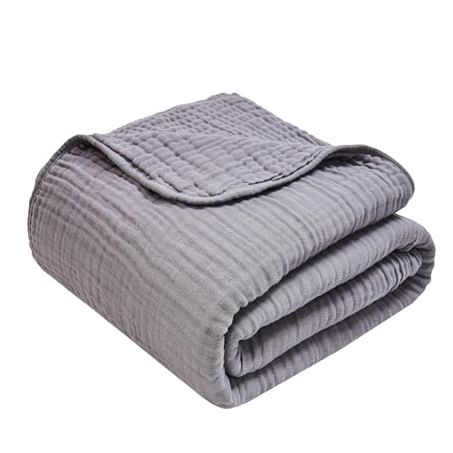 VANJOROY 9-Layer Muslin Throw Blanket Queen 90" x 90" Grey, 100% Cotton Organic Breathable Lightweight Large Throw for Couch Bed Quilt and Bedspread - All Season Muslin Soft Gauze Blanket - color: Dark Grey, size: Queen (90" x 90")