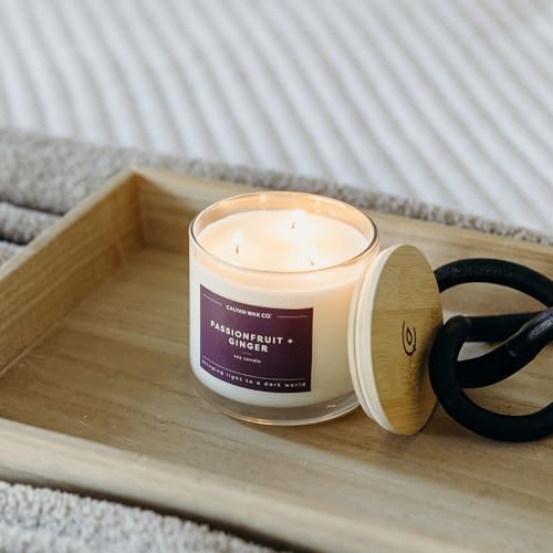 Passionfruit & Ginger 3 Wick Scented Candle - 43 Hour Burn | Made in the USA Luxury Clean Soy Wax Candles - Long Lasting Large Glass Jar Candle for Home - 3 Wicks - 14.9oz - color: Passionfruit + Ginger