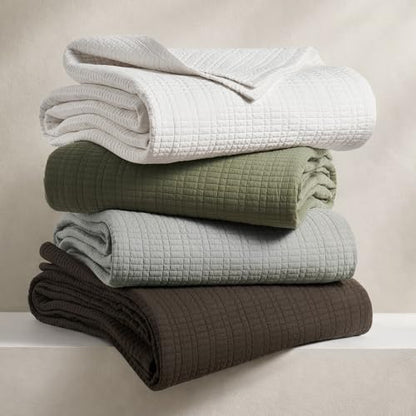 100% Cotton Modern Grid Stitch Quilt Set, King Size, Bright White | Pre-Washed Cotton Coverlet Bedspread, Oversized Lightweight 3-Piece Bedding Set for All Season, with 2 Pillow Shams - color: Bright White, size: King (110" X 94")