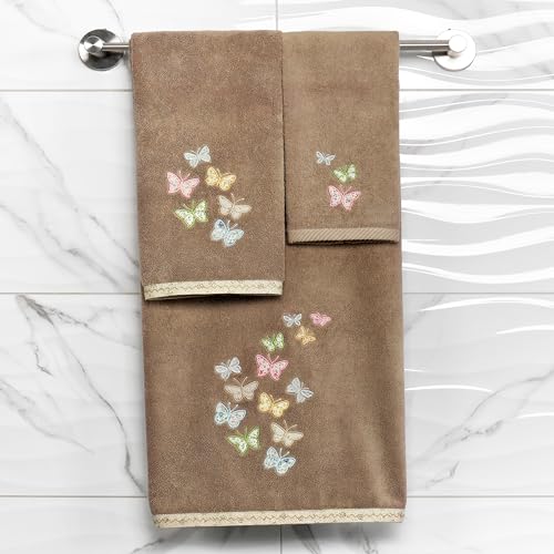 Frolic 4-Piece Luxury Towel Set, Calico Applique, Soft & Durable Turkish Cotton, Elegant Bathroom Ensemble, 2 Bath 2 Hand Towels, Cocoa - color: Cocoa, size: 2 Pcs Bath 2 Pcs Hand Towel