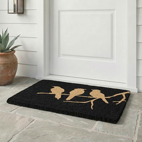 Fab Habitat Extra Thick Doormat - Handwoven, Durable - Natural Coir - Entryway, Front Door, Porch, Patio - Birds on Branch Black (18" x 30" Thick) - color: Birds on Branch - Black, size: Large (18 x 30 inch) - Extra Thick
