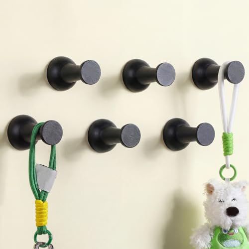 6 Pack Cute Wall Coat Hooks Wood Adhesive Coat Hanger Nordic Decorative Hooks for Classroom Bedroom Nursery Key Hat Hanging Rack(Black,Pushpin) - color: Black, style: Pushpin