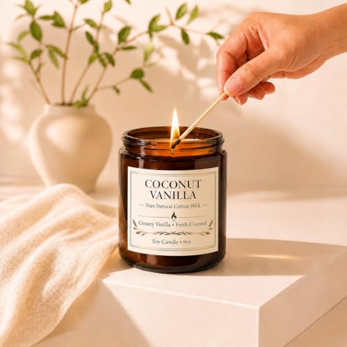 Coconut Vanilla Candle - 9oz Scented Candle, Natural Soy Candles for Home | Creamy Vanilla & Fresh Coconut Scent. 9 oz Soy-Coconut Wax Candle for Bedrooms, Baths, Reading & Spa. A Cozy Gift for Women - color: 1 Pack Coconut Vanilla Candle