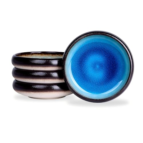 Ceramic Dessert Plates Set of 4, 6 Inch Small Appetizer Plates Set, Stoneware Mini Plate Set for 4, Handmade Round Dishes for Home Decor, Microwave,Oven,and Dishwasher Safe, Blue - color: Blue, size: 6" D x 6" W x 1.6" H