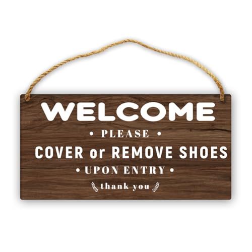 Welcome Please Remove Your Shoes Sign Funny Wooden Hanging Plaque Welcome Sign 12"X6" Country Style Wall Decor Please Remove or Cover Shoes Signs Shoes Off Sign for Home Porch Front Door Entryway - color: Please Remove or Cover Shoes Upon Entry