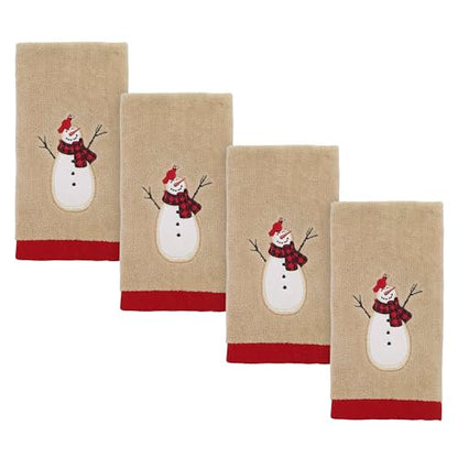 Avanti Linens - Fingertip Towels, Soft & Absorbent, Embroidered, Christmas Decorations, Set of 4 (Snowmen Gathering Collection) - size: 4pc Fingertip Towels