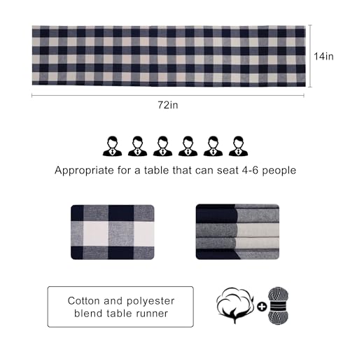 Buffalo Plaid Cotton Blend Table Runner,Buffalo Check Collection,Checkered Table Runner,Classic Farmhouse Table Runner,14x72- Dark Navy and Cream - color: Dark Navy and Cream, size: 14*72inch