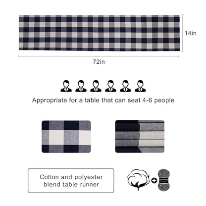 Buffalo Plaid Cotton Blend Table Runner,Buffalo Check Collection,Checkered Table Runner,Classic Farmhouse Table Runner,14x72- Dark Navy and Cream - color: Dark Navy and Cream, size: 14*72inch