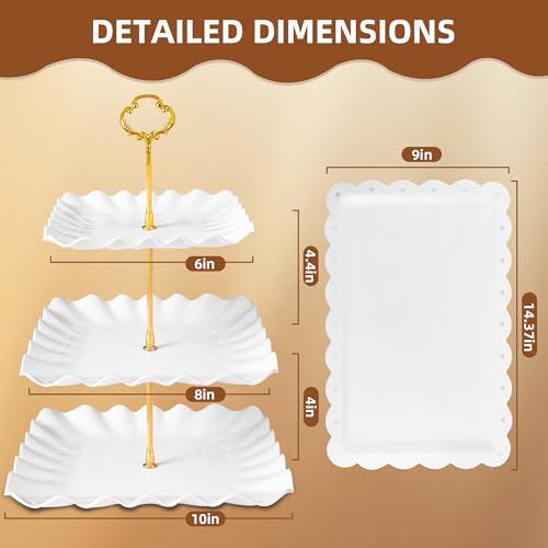 10 Pack Dessert Table Display Set, 4 Three-Tier Square Cupcake Stands and 6 Serving Trays for Cakes, Cupcakes, Pastries and Snacks, Baby Shower Decorations, Bridal Shower, Birthday, Wedding Party - color: White