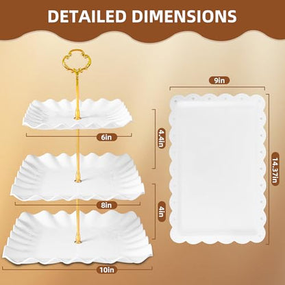 10 Pack Dessert Table Display Set - 4 x Three-Tier Square Cupcake Stands and 6 x Serving Trays, Elegant Tableware for Cakes, Cupcakes, Pastries, and Snacks, Perfect for Parties (Black) - color: Black