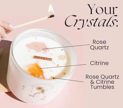 Large Crystal Candles for Women - 12oz Soy Wood Wick Candles that Crackle. Scented, Non-Toxic, Luxury Aromatherapy. Unique Meditation Spiritual Gifts for Women - style: Lavender Vanilla Healing Crystals Candle