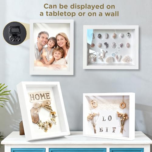 2 Pack Shadow Box Frame 11"x 14" - Wood Deep Shadowbox with Glass Shadow Boxes Display Cases Suitable for Photos, Dried Flowers, Handicrafts Picture Frames for Wall Hanging Tabletop (White) - size: 11×14-2pcs-white