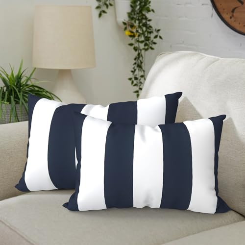 DYTXIII Pack of 2 Waterproof Outdoor Lumbar Pillow with Inserts, 12x20 in Rectangle Decorative Patio Throw Pillow for Home, Sofa,Bench and Patio Furniture, Cabana Navy - color: Cabana Navy, size: 12x20 Inch (With Inserts)