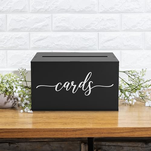 Wooden Wedding Card Box with Slot and Lid | Graduation Card Box for Party 2026 | Grad Gift Money Envelope Holder for Reception, Bridal Shower, Birthday, Retirement | Rustic Keepsake Decorations - size: Card Box (Black)
