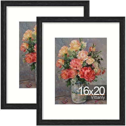 Vittanly 16x20 Poster Frames, Vintage Photo Frames, Distressed Black, 2-Pk | Display 11x14 Pictures with Mat or 16x20 without Mat, Rustic Frames with Plexiglass, Farmhouse Home Decor for Wall Mounting - color: Distressed Black, size: 16x20