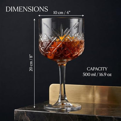 Extra Large Vintage Coupe Glass Set of 2, Crystal Design Cocktail Glasses, Long Stem Martini Margarita Champagne Wine Goblet, Elegant Barware for Home & Parties (16.9oz/500ml) (Queen Set of 2)