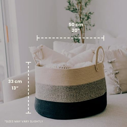 OrganiHaus Round Toy Basket & Blanket Basket, Cotton Rope 20x13" | 3-Toned Brown - Round Cotton Rope Basket, 20x13" - color: 3-toned Brown, size: Wide