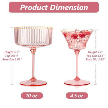 12 Pcs Plastic Martini Glasses with Gold Rim 4.5 Oz Reusable Acrylic Coupe Cocktail Glasses Removable Champagne Dessert Cups for Margaritas Mimosa Weddings Parties Birthday Celebrations (12, pink) - color: Pink