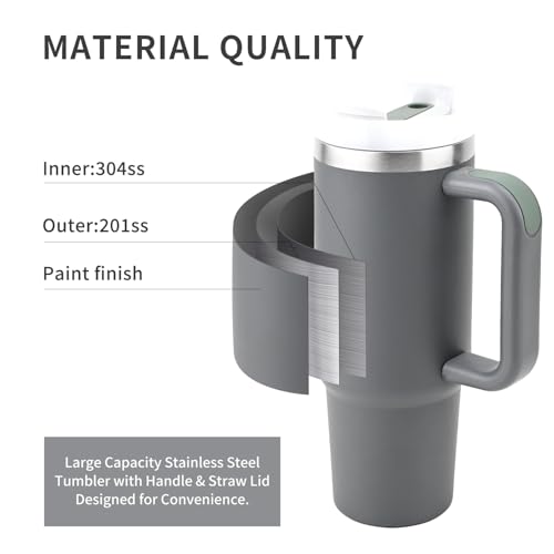 Insulated Tumbler, Gray, 30 oz | Stainless Steel Vacuum, Handle and Straw, Leak Resistant Lid, Fits Car Cup Holder - color: CHARCOL, size: 30 oz