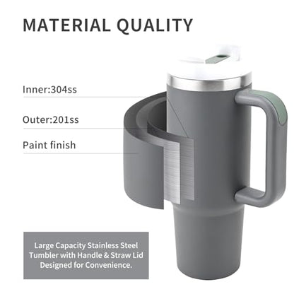 Insulated Tumbler, Gray, 30 oz | Stainless Steel Vacuum, Handle and Straw, Leak Resistant Lid, Fits Car Cup Holder - color: CHARCOL, size: 30 oz