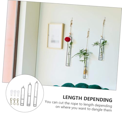 Hanging Glass Hydroponic Vase Set 3pcs with Test Tubes and Iron Frames, Wall-Mounted Plant Propagation Station for Home Décor and Garden Display, Includes 3 Hemp Ropes and 3