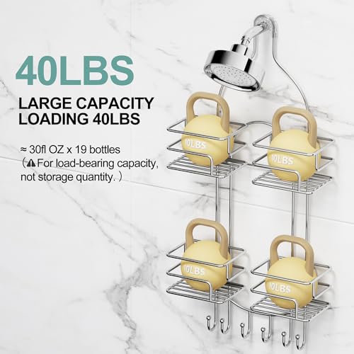 SRIWATANA Shower Caddy Hanging, Shower Organizer with Razor Hooks, Chrome | Rustproof Shower Rack, No Drilling Shelves Over Shower Head, Anti-Swing Scution Install, Bathroom Holder for Sponge Loofah - color: Chrome