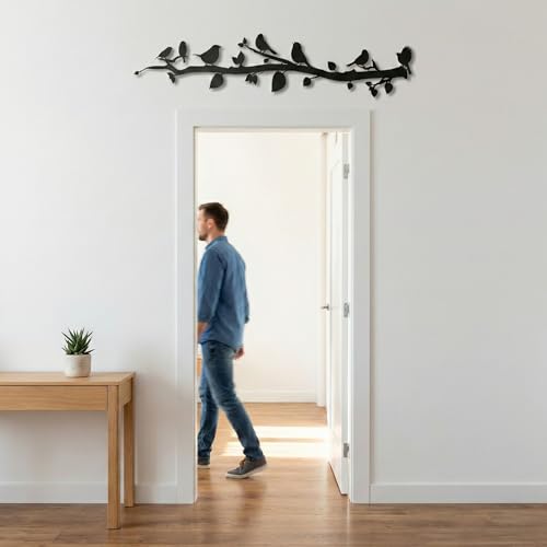 DEKADRON Metal Wall Decor, Birds on Branch, Metal Birds, Birds Sign Wall Art, Living Room Wall Art, Wall Hangings (39" W x 9" H / 100x22cm) - size: 39"L x 9"W