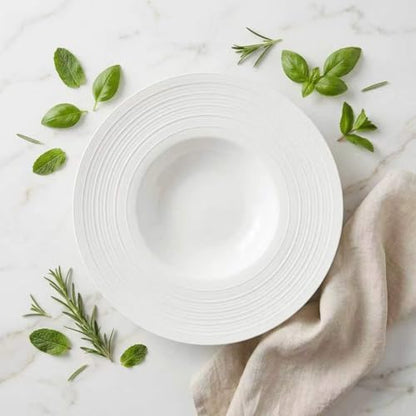 Ceramic Wide Rimmed Soup Plate, Soup Bowl 12 oz, Pasta Bowl Set of 4, White Shallow Bowl Plate with Rim, Best choice for high-end restaurants, hotels, and foodies,11.4 Inch Coil relief - color: White Coil texture relief, size: 11.4 Inch