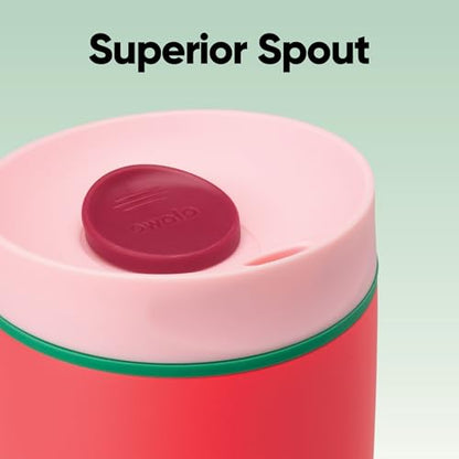 Owala SmoothSip Slider Insulated Stainless Steel Coffee Tumbler, Reusable Iced Coffee Cup, Hot Coffee Travel Mug, BPA Free 12 oz, Pink/Red (Strawberry Fields) - color: Strawberry Fields, size: 12 Ounces, style: No Handle