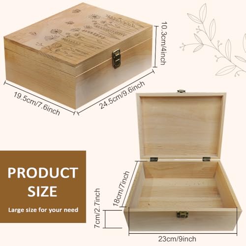 arricraft 1 Pc Wood Memory Keepsake Box, Wildflower Butterfly Bee Memory Box with Hinged Lids Floral Keepsake Chest for Anniversary Birthday Picture Letter Storage 9.6x7.6x4 inch(24.5x19.5x10.3cm)