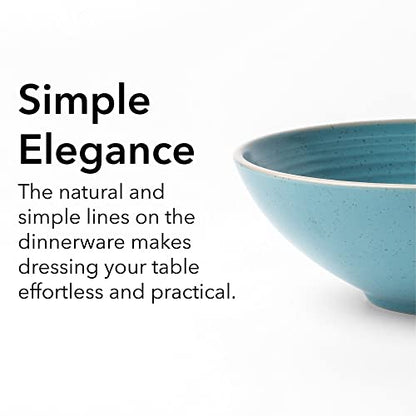 Arora RINGAR Round Stoneware 16pc Double Bowl Dinnerware Set for 4, Dinner Plates, Side Plates, Cereal Bowls, Pasta Bowls - Speckle Matte Turquoise (428525) - color: Speckle Matte Turquoise-Cereal/Pasta Bowl, style: Round-Service for 4(16pcs)