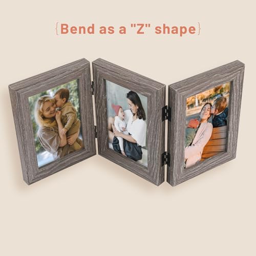 Golden State Art, 4x6 Triple Picture Frame Grey- Real Glass, 2 Pack | Trifold Photo Frame Vertical Display for Desktop - Three Folding Picture Collage - color: Gray, size: 4x6(2 Pack)