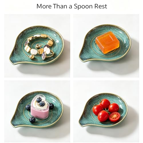 Ceramic Spoon Rest Set of 4, Spoon Holder for Kitchen Counter & Stove Top | Reactive Glaze, Holds Spoons, Spatulas & Cooking Utensils, Keeps Countertops Clean, Dishwasher Safe